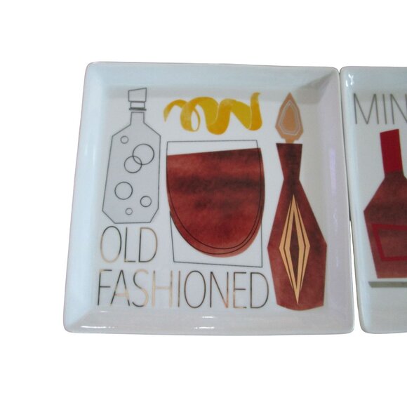 Crate Barrel Cocktail Recipe Plates Square Coupe 4 GUC Vintage 2014 - Picture 7 of 12